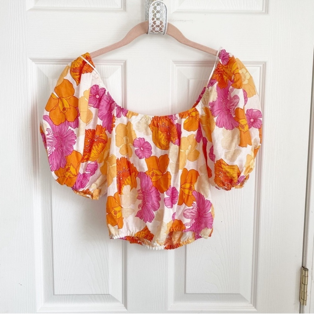 Cynthia Rowley Cropped Floral Top Pink and Orange 🩷🧡 Size Medium M 🩷🧡 - Picture 2 of 3